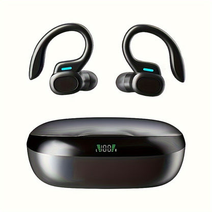 True Wireless Earbuds – TWS Earphones with Mic, Sport Earhook Headset, Stereo In-Ear Headphones with LED Display Charging Case