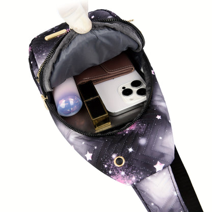 Starry Sky Nylon Sling Backpack for Women - Casual Sports Travel Crossbody Chest Bag, Adjustable Shoulder Strap, Multi-Pocket Fanny Pack