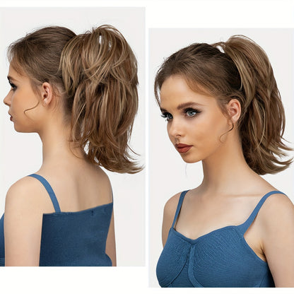 Claw Clip Messy Bun Hair Piece - Straight Fake Hair with Bendable Metals, Short Ponytail Hair Extensions, Synthetic for Halloween & Christmas