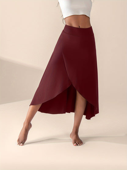 Women's High-Waisted Split Skort with Pockets – Solid Color Casual Sports Skirt – Breathable and  Flexible Activewear