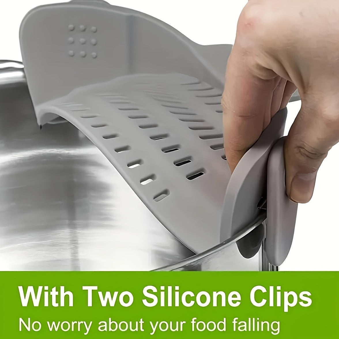 Adjustable Silicone Pot Strainer – 1pc Clip-On Strainer for Pots, Pans, and Bowls – Handheld Drainer for Noodles, Pasta, Veggies – Kitchen Food Strainer and Colander