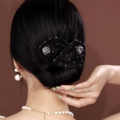2pcs Sparkling Rhinestone Hair Curlers - Elegant Decorative Bun Makers and Flexible Clips for Women and Girls