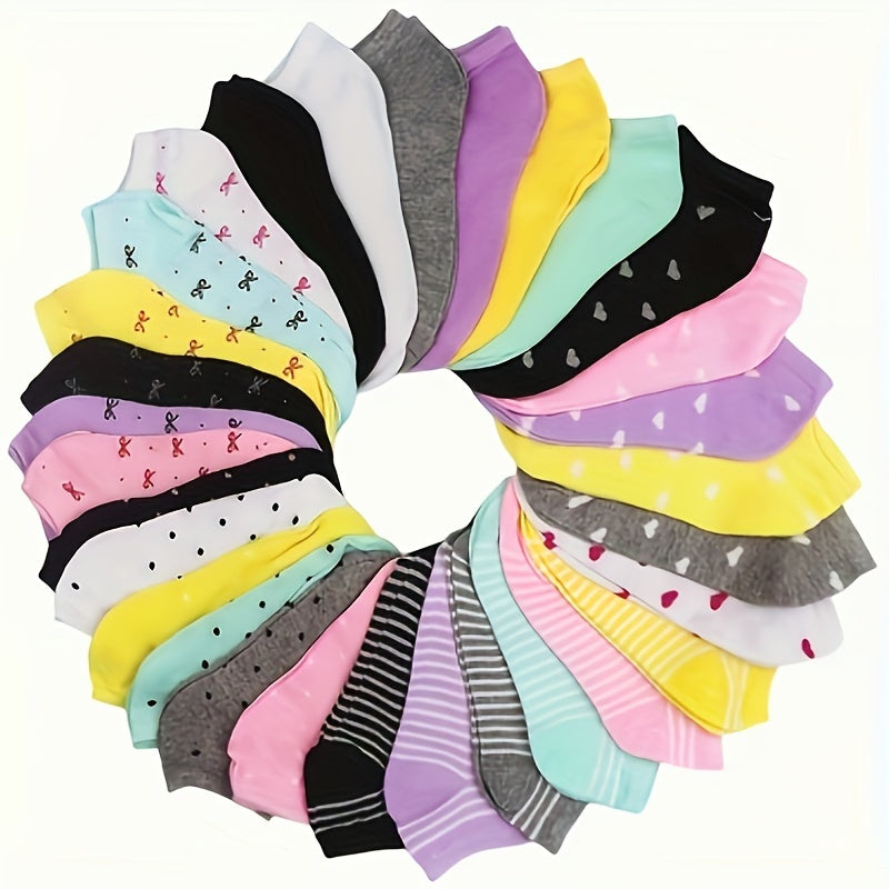 20 Pairs Candy Color Low Cut Ankle Socks for Women – Casual and Breathable Hosiery
