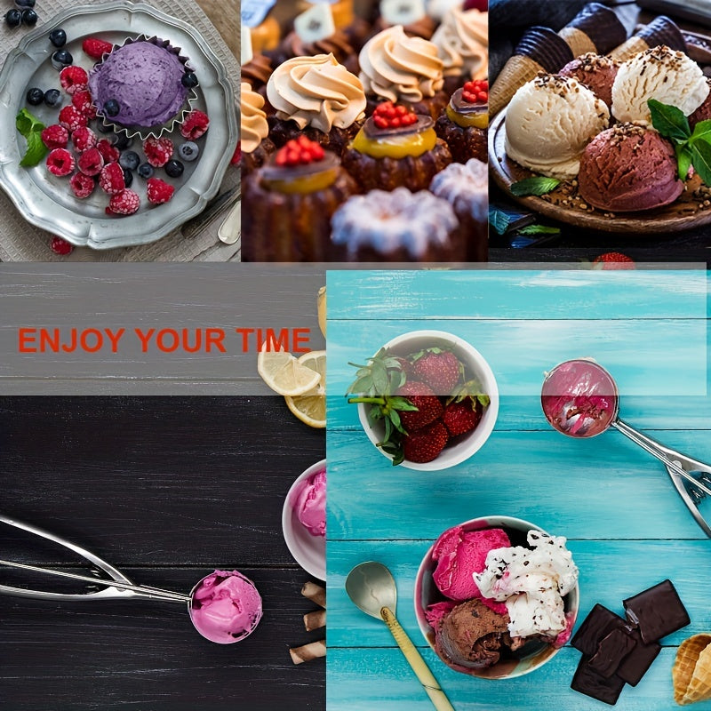 3 Piece Stainless Steel Ice Cream & Cookie Dough Scoops Set with Trigger Release – Silver Cupcake & Fruit Scoop for Baking