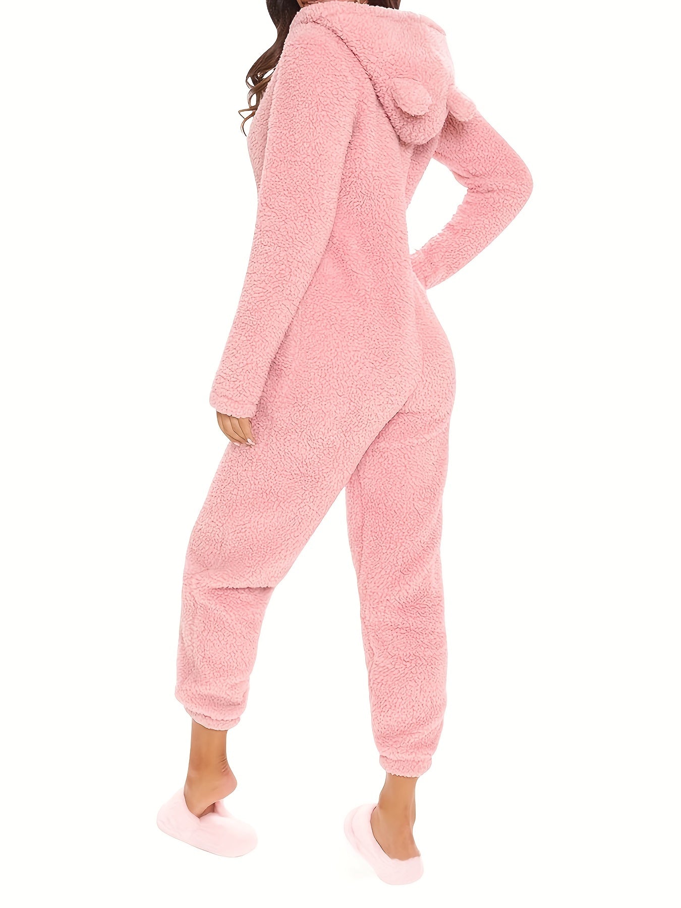 Fuzzy Hooded Pajama Jumpsuit for Music Festivals – Comfy and Cute Long Sleeve Zipper Pajamas – Women's Lingerie and Sleepwear