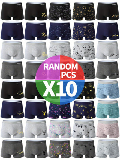 Random 10 Piece Men's Antibacterial Underwear – Casual Boxer Briefs, Breathable and Stretchy Trunks, Sports Shorts