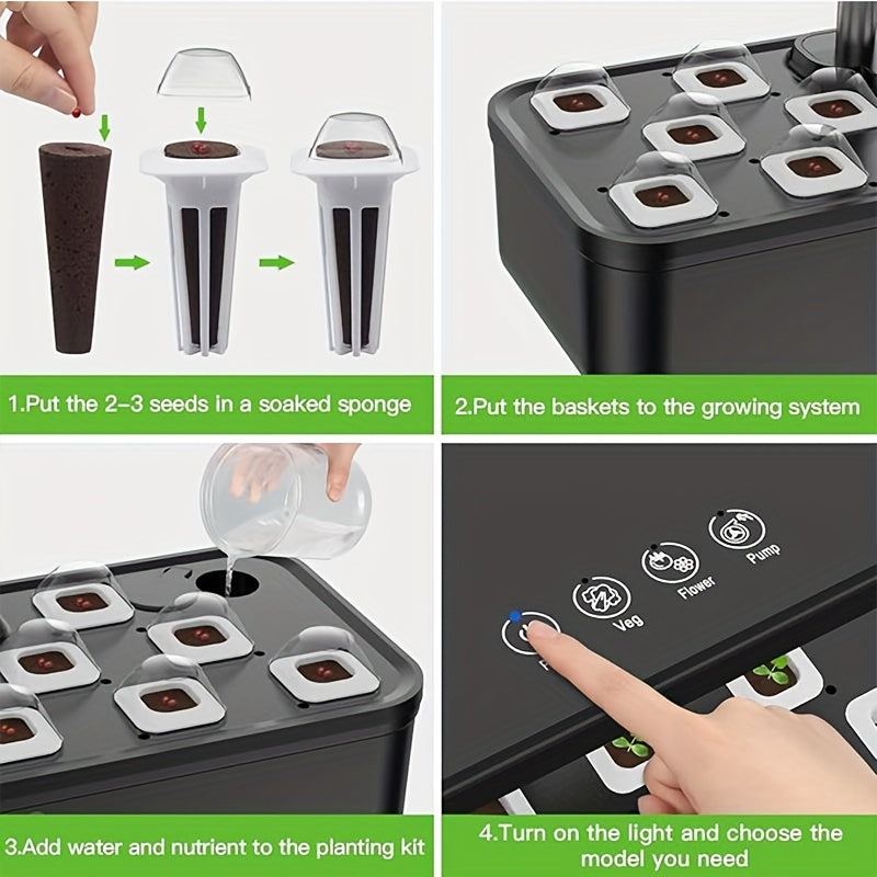 Hydroponics Growing System - 8Pods/12Pods Indoor Herb Garden, Height Adjustable Plant Germination Kit - Countertop Indoor Grow Kit, Black