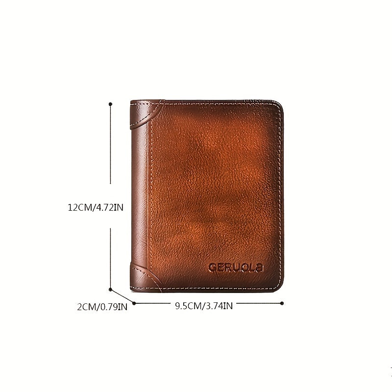 Men's Vintage Top Layer Cowhide RFID Blocking Wallet – Thin, Multi-Function ID & Credit Card Holder, Gradient Design, Perfect for Father's Day Gift