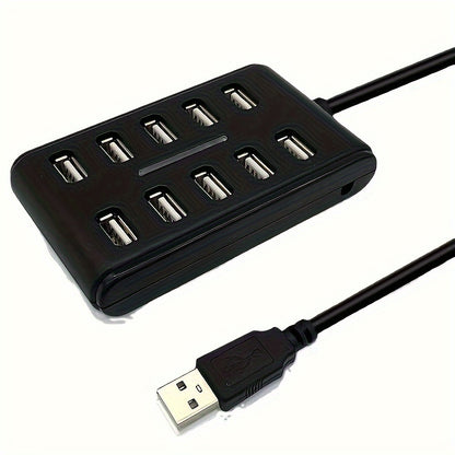Portable 10-Port USB Hub – General Purpose ABS Plastic Double Row with Switch for Work & Home Use