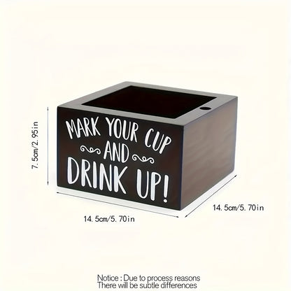 Rustic Wooden Cup Holder with Marker Slot - Ideal for Coffee Shops, Bars, and Parties, Fits Most Plastic Cups, Decorative Drink Dispenser with Utility Hooks