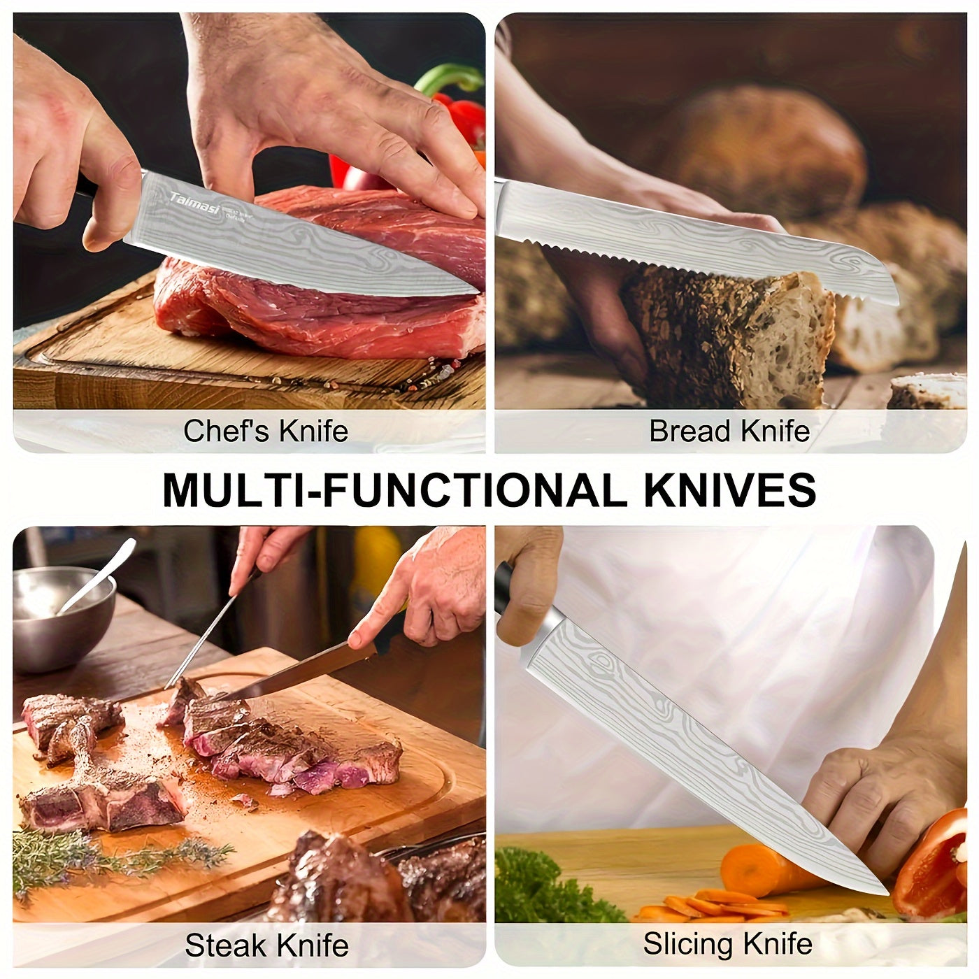 18pcs Kitchen Knife Set with Block & Sharpener Rod - High Carbon Stainless Steel Chef Knives, Ultra Sharp Full-Tang Design for Home Cooking
