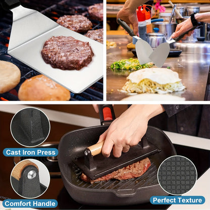 Enlarged Spatula Set for Griddles – Flat Top Grill Accessories Kit with Basting Cover and Scraper – Ideal for Outdoor Barbecue