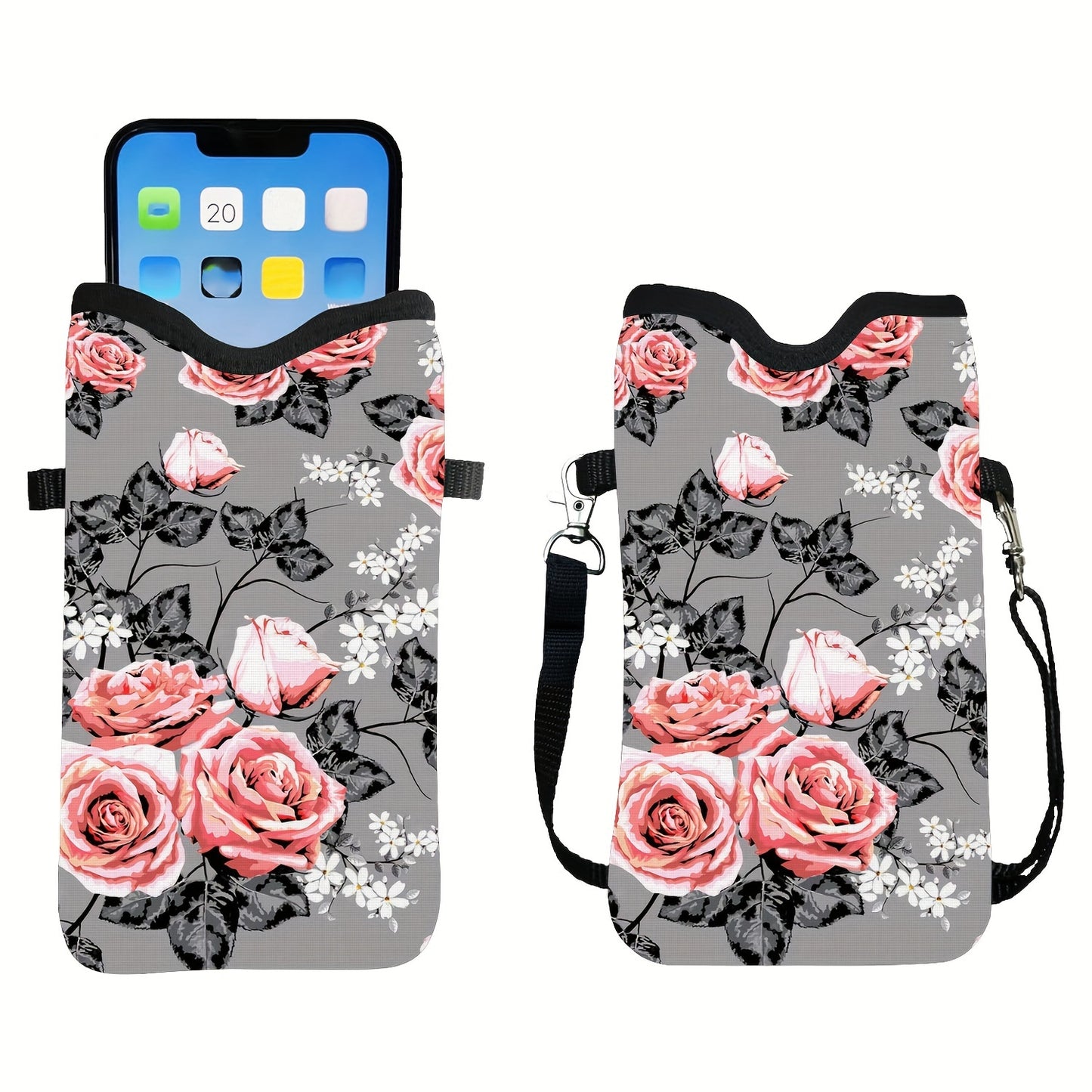 Shockproof Phone Pouch with Adjustable Lanyard - Versatile Print Design, Compatible with Multiple Models