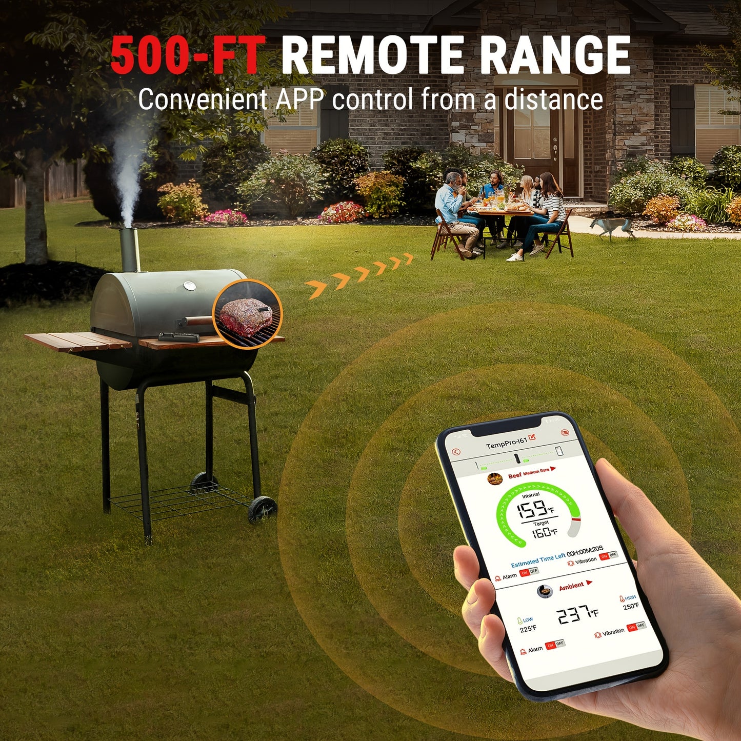 500-ft Wireless Meat Thermometer – Digital Cooking Thermometer with Temperature Alarm for Oven, Grill, BBQ, Smoker & Rotisserie