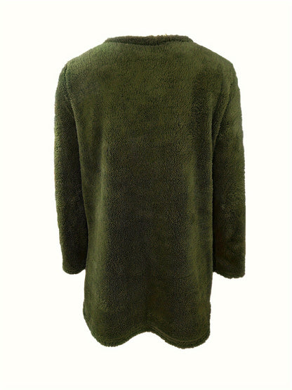Women's Cozy Fleece Pullover Sweatshirt with Pockets – Long Sleeve Crew Neck for Fall & Winter