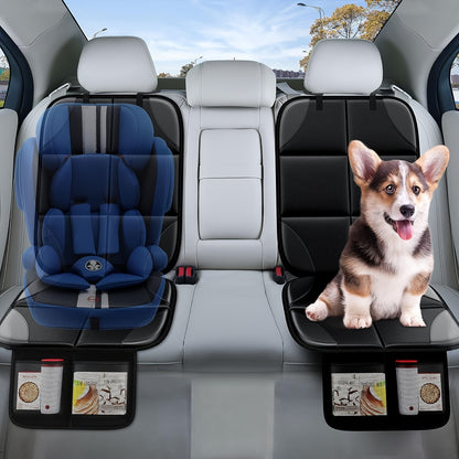 2 Piece Car Seat Protector - Waterproof 600D Fabric, Large Seat Cushion with Storage Pockets, Collision Test Approved