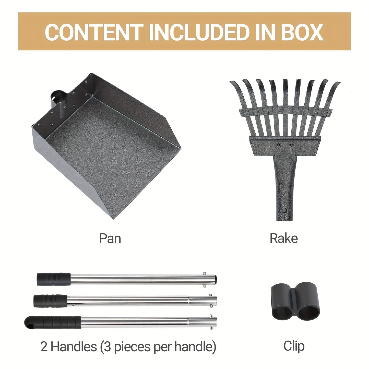 Stainless Steel Dog Pooper Scooper Set, Rust-Proof Tray & Rake, Adjustable Handles, Easy Clean Pet Waste Scoop for All Breeds