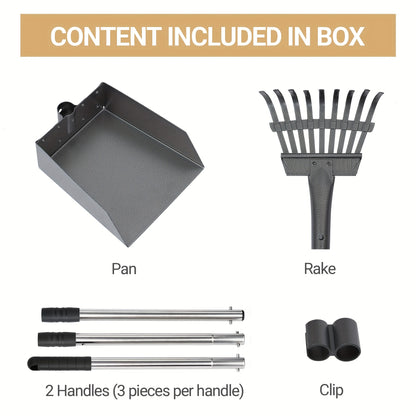 Stainless Steel Dog Pooper Scooper Set, Rust-Proof Tray & Rake, Adjustable Handles, Easy Clean Pet Waste Scoop for All Breeds