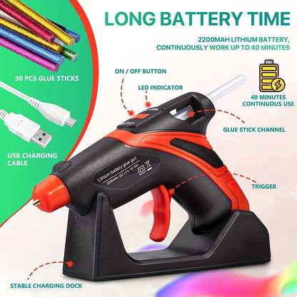 Cordless Hot Melt Glue Gun with 30PCS Glue Sticks - Rechargeable Hot Glue Tools Set