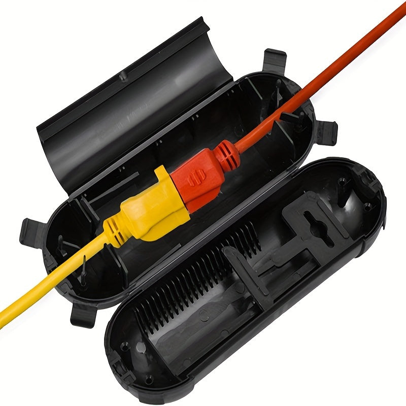 Outdoor Extension Cord Safety Cover – Weatherproof Electrical Connection Box, Black Waterproof Seal for Holiday Lights & Plugs Protection