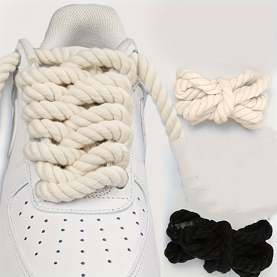 2 Pairs Thick Cotton Knit Shoelaces – Casual Solid Color, Lightweight & Durable for Sneakers & Canvas Shoes, Unisex, Easy to Clean