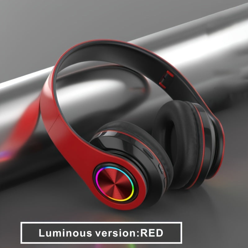Wireless In-Ear Foldable Luminous Headphones - Colorful LED Lights, Built-in Microphone, FM, SD Card Slot, Wired Option for School, Tablet, PC, TV, Phone, Ideal Travel Gift
