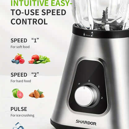 52 oz Large Capacity Countertop Blender – 3-Speed Controls, 22 oz Travel Cup, Two Knife Holders, BPA-Free Glass Jar for Smoothies and Sauces – Silver