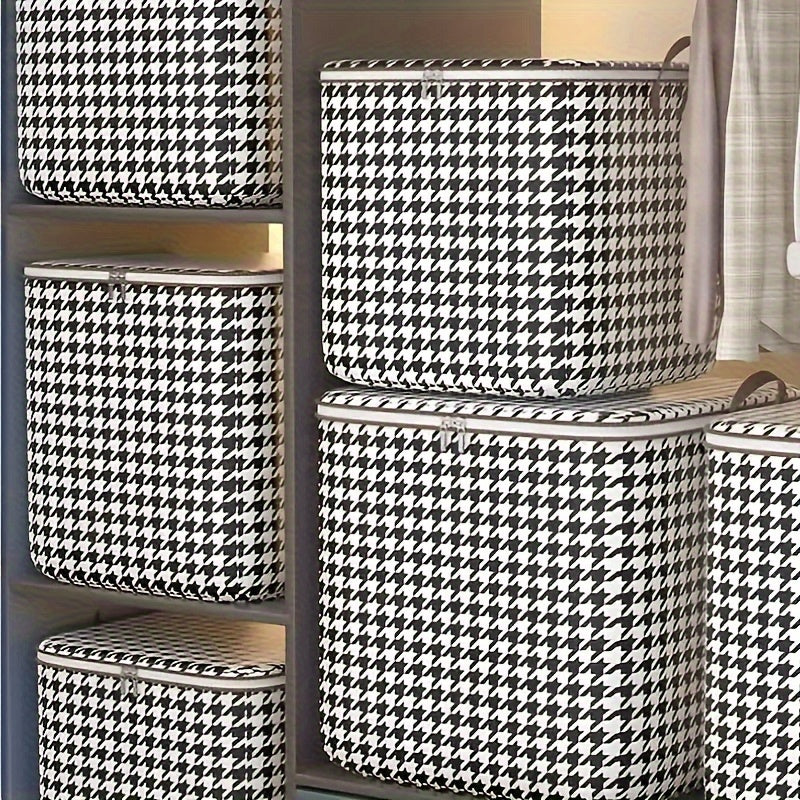 Houndstooth Storage Boxes: Clothes & Blanket Storage Bags, Containers with Handles for Closet Organization