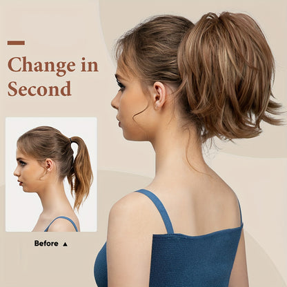 Claw Clip Messy Bun Hair Piece - Straight Fake Hair with Bendable Metals, Short Ponytail Hair Extensions, Synthetic for Halloween & Christmas