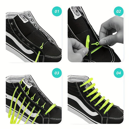 24pcs No-Tie Silicone Shoelaces – Colorful Elastic Laces for Sneakers