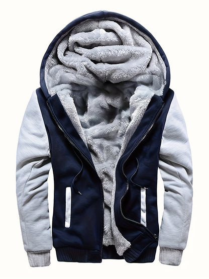 WarmthMax Fleece Hooded Jacket - Soft, Breathable, Water-Resistant Insulating Coat for Fall & Winter Outdoor Activities, Color Block Design