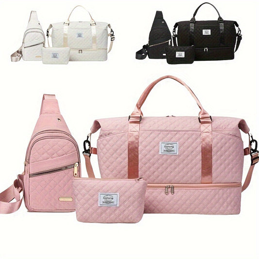 3 Piece Chic Pink Travel & Fitness Bag Set – Large Capacity Waterproof Oxford Fabric Duffle with Shoulder Strap and Cosmetic Bags