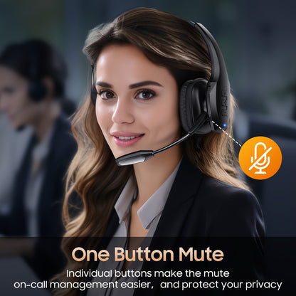 55-Hour Battery Life Wireless Trucker Headset - Dual Noise Cancelling Microphone for Truck Drivers, PC & Cell Phones