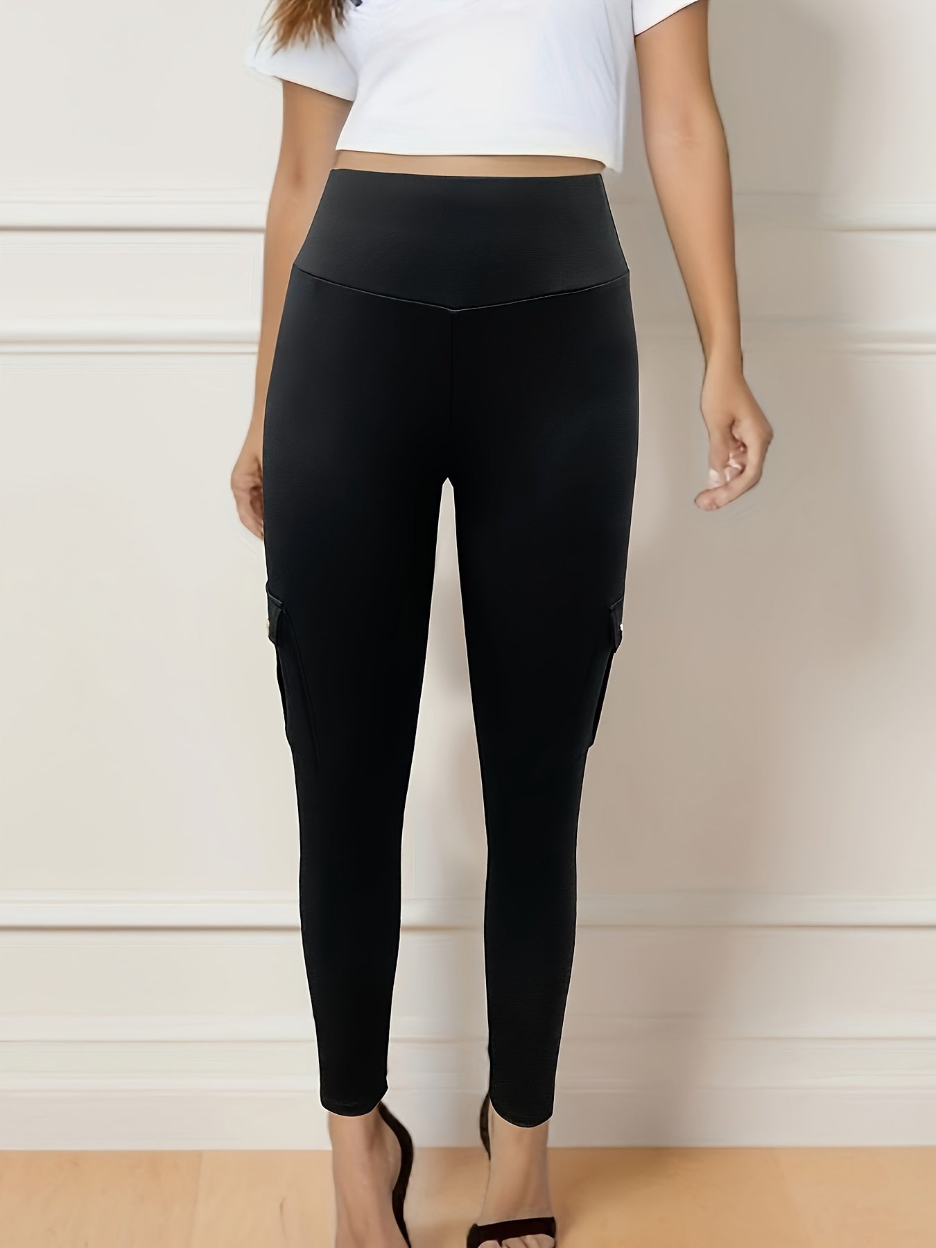 High-Waisted Butt Lifting Yoga Leggings - Women's Fall & Winter Activewear with Pockets, Moisture-Wicking, Four-Way Stretch, Breathable - Solid Color, Perfect for Fitness, Running, Outdoor Activities