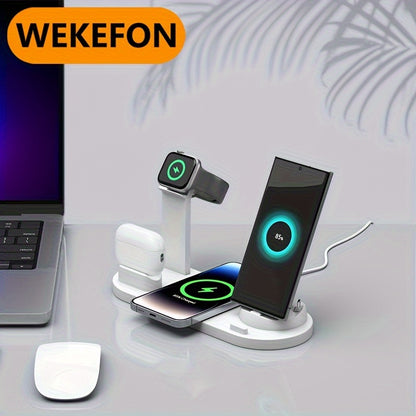 15W Fast Charging Station - Folding Wireless Charger Stand for Samsung, iPhone 15 14, 13, 12, 11/Pro/Max/Mini/Plus, X, XR, XS/Max, SE, 8/Plus, For Apple Watch 1-8, Airpods 3/2/Pro