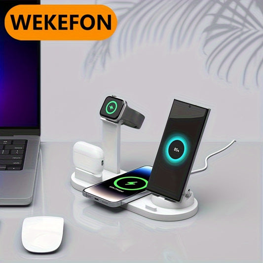 15W Fast Charging Station - Folding Wireless Charger Stand for Samsung, iPhone 15 14, 13, 12, 11/Pro/Max/Mini/Plus, X, XR, XS/Max, SE, 8/Plus, For Apple Watch 1-8, Airpods 3/2/Pro