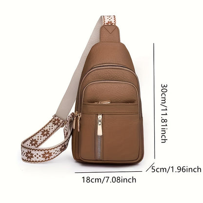 Women's Vintage PU Leather Crossbody Bag - Multi-Pocket Design with Zipper, Casual Sports Style