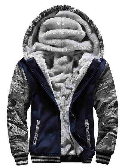 WarmthMax Fleece Hooded Jacket - Soft, Breathable, Water-Resistant Insulating Coat for Fall & Winter Outdoor Activities, Color Block Design