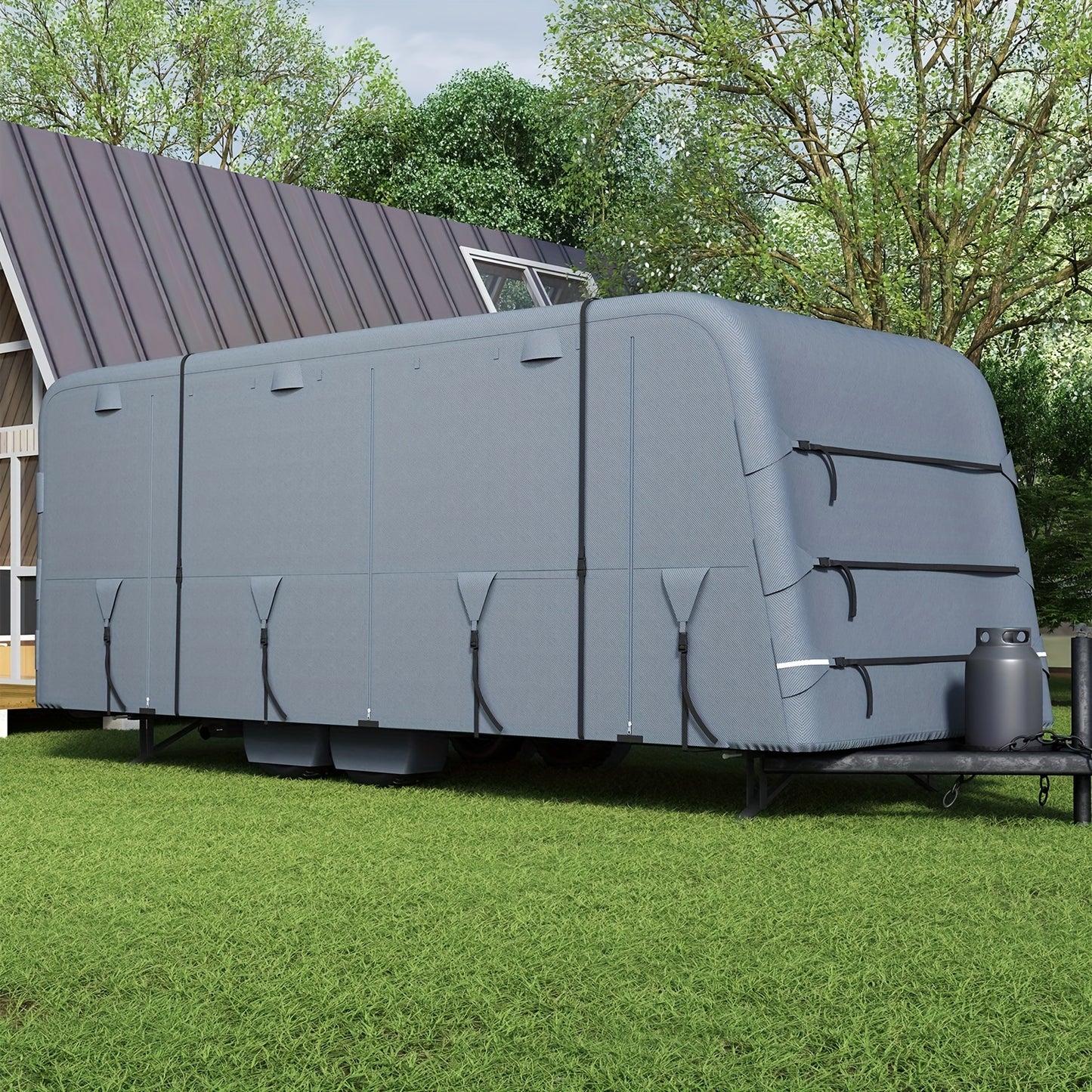 Heavy-Duty Travel Trailer RV Cover - Extra-Thick Waterproof & Anti-UV Top Panel, Reinforced Windproof Design, Breathable Camper Cover Fits Motorhomes