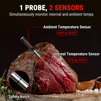 500-ft Wireless Meat Thermometer – Digital Cooking Thermometer with Temperature Alarm for Oven, Grill, BBQ, Smoker & Rotisserie