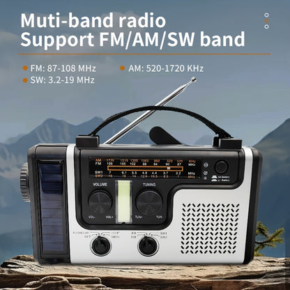 Solar & Hand Crank Emergency Radio – AM/FM/SW Bands, LED Flashlight, SOS Alarm, Phone Charger for Outdoor Survival