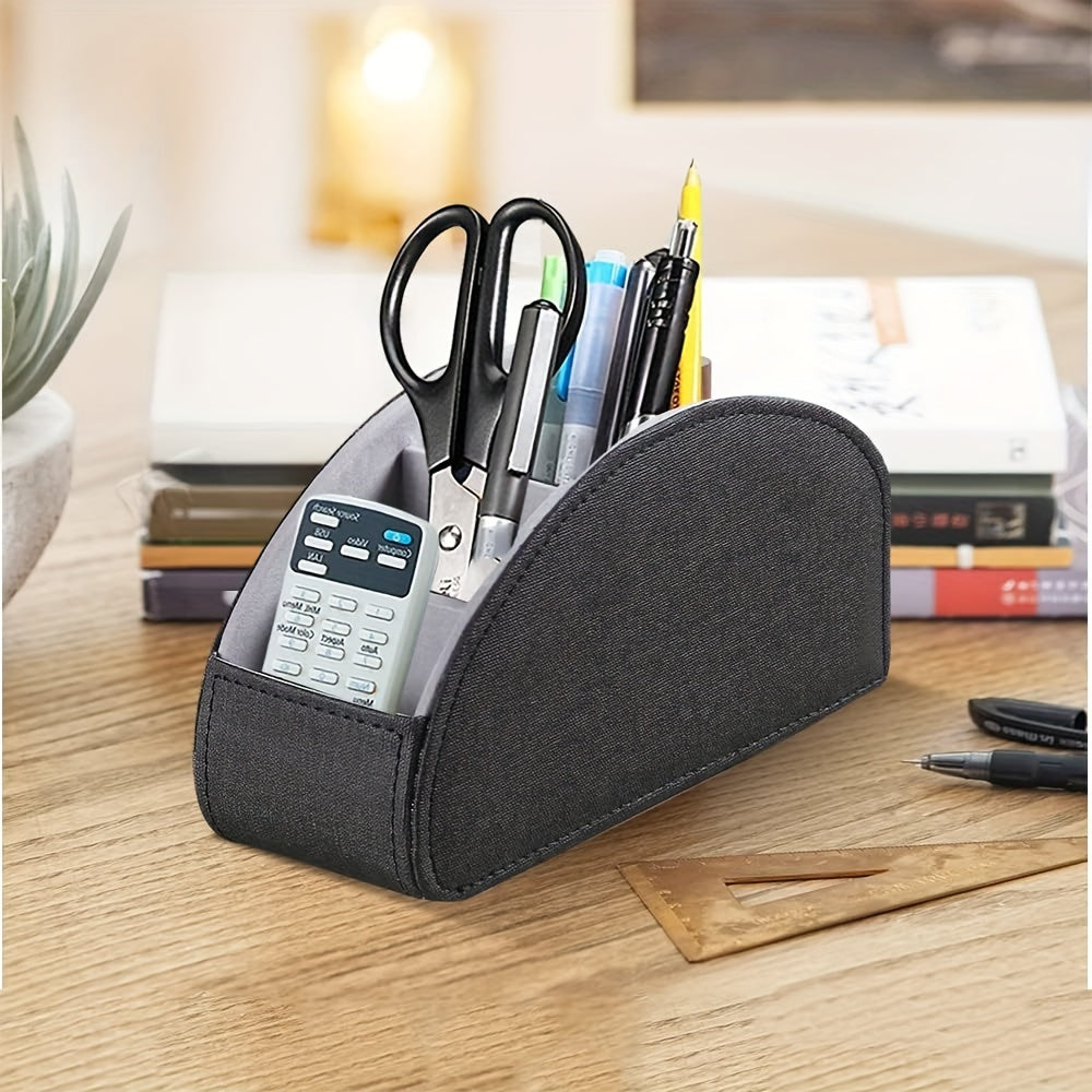 5 Slot PU Leather Remote Control Holder – Sleek Tabletop Caddy for TV Remotes and Desk Organizer, Perfect for Bedside Storage