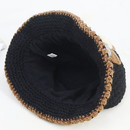 Elegant Flower Crochet Bucket Hat - Lightweight & Warm Knitted Fisherman Cap for Women, Autumn & Winter