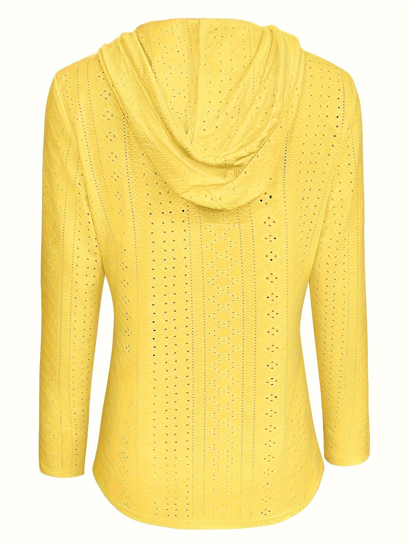 Solid Color Button Eyelet Hoodie – Casual Long Sleeve Drawstring Sweatshirt – Women's Clothing