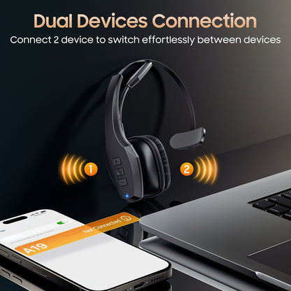 55-Hour Battery Life Wireless Trucker Headset - Dual Noise Cancelling Microphone for Truck Drivers, PC & Cell Phones