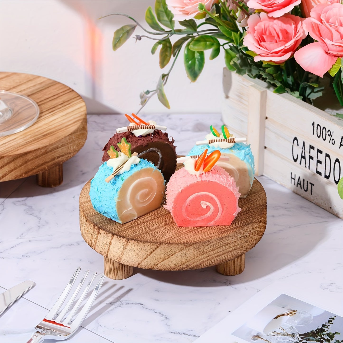 3PCS Wooden Display Risers – Cake Stands and Pedestal Stands for Christmas, Valentine's Day, New Year – Farmhouse Decor and Organizer for Home, Kitchen, Room