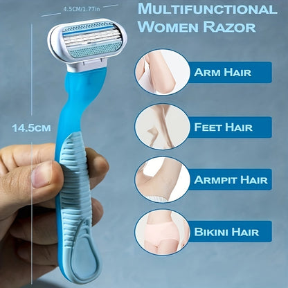 Precision Women’s Hair Removal Kit – Safe & Painless Manual Tool, 8 Interchangeable Blades, 3-Layer Stainless Steel, Non-Slip Ergonomic Handle for Effortless Grooming