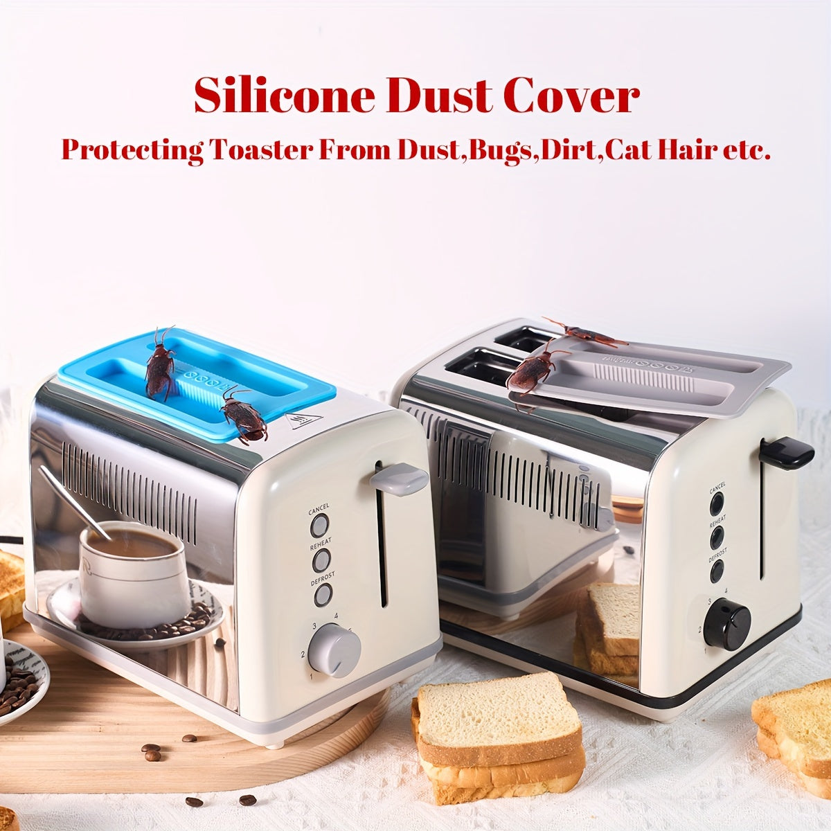 Red Dustproof Cover for 2 Slice Toaster - BPA-Free Silicone Protection from Dust, Dirt, Pet Hair, and Spills - Toaster Top Lid