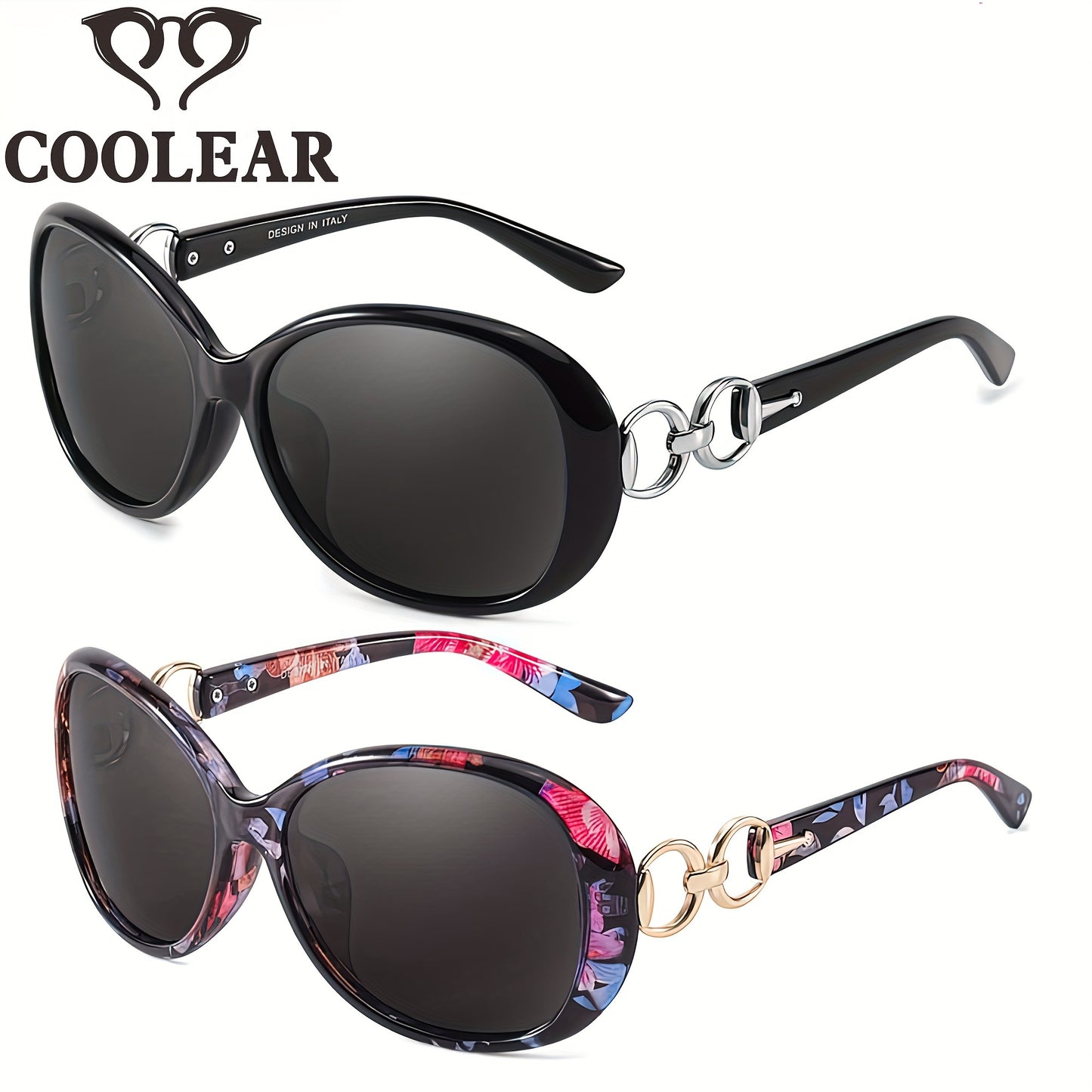 COOLEAR 2 Pack Polarized Sunglasses for Women - Retro Jackie O Style with UV400 Protection for Outdoor Activities