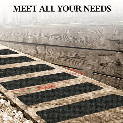 10 Pack 6"x24" Non-Slip Stair Treads – Heavy Duty Anti-Slip Grip Tape with 80 Grit Traction – Black Pre-Cut Stripes for Staircase, Skateboard, and Deck Safety